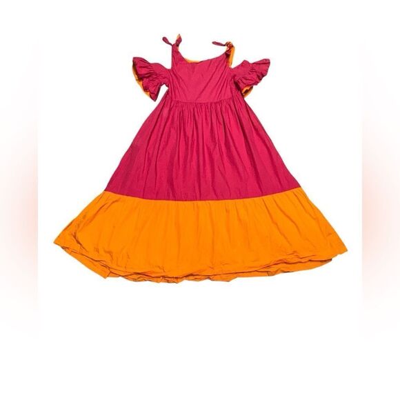 PINKO women’s Aggie Colorblock pink & orange off the shoulder midi Dress size 8 - Picture 3 of 10